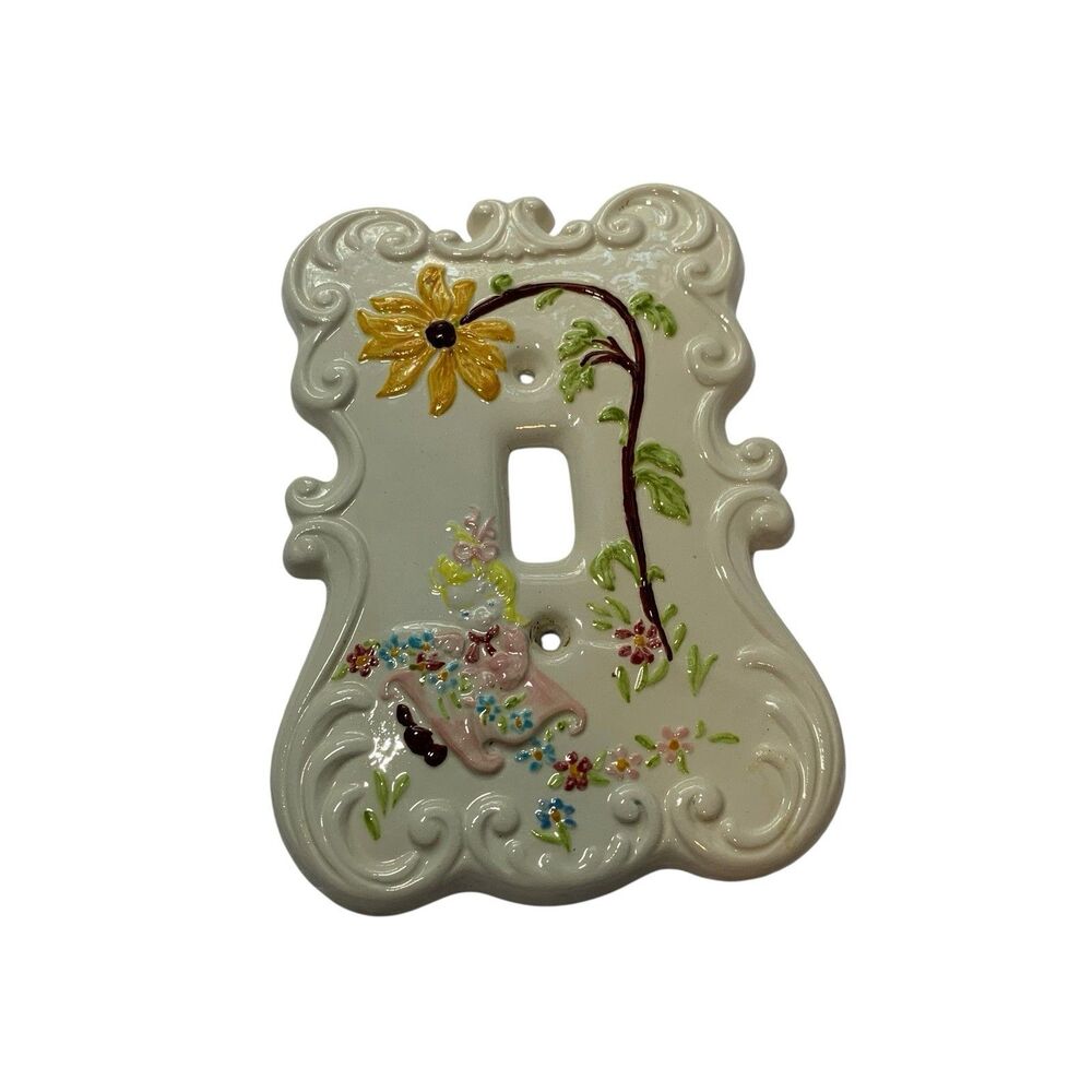Vintage Handpainted Holland Mold Ceramic Light Switch Cover Cottagecore